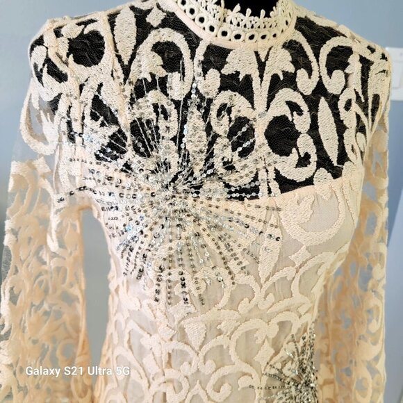 Free People The North Star Dress White Cream Starburst Lace Dress NWOT - Picture 12 of 16